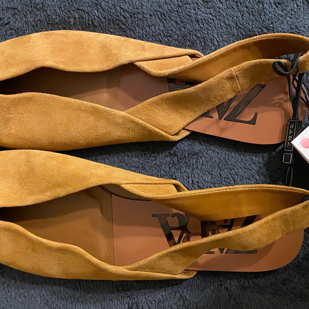 Zara Mustard Suede Flat Loafers
